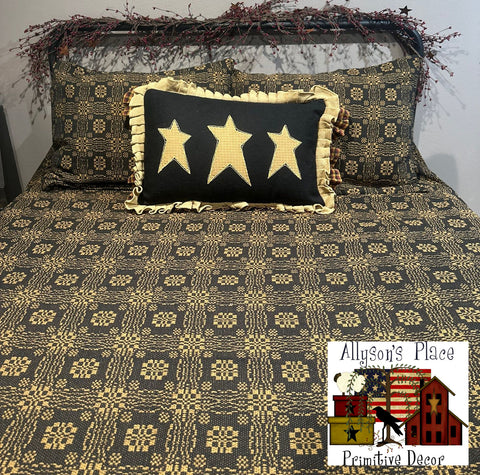 GETTYSBURG BLACK/MUSTARD TWIN BED COVER with STD SHAM COMBO