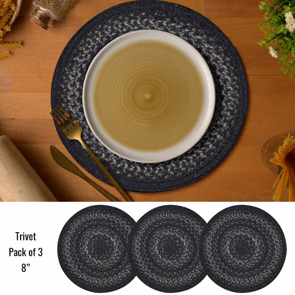 8 IN Jet Black Trivet Small Set of 3