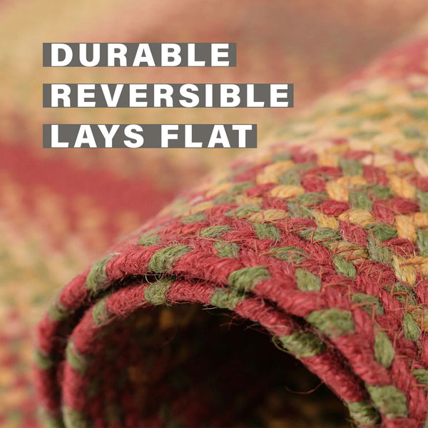 Cider Barn Braided Jute Oval Rug 27x45 | Red Green Gold