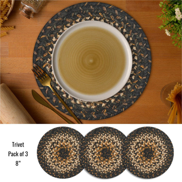 8 Inch Kilimanjaro Braided Jute Trivet Set of 3 | Primitive Kitchen Decor