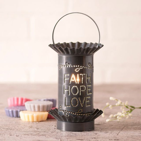 Mini Tartwarmer with Vertical Faith Hope Love in Country Tin