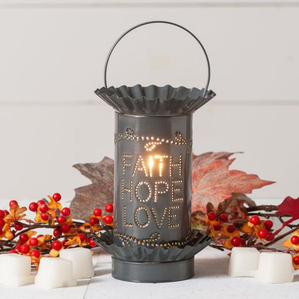 Mini Tartwarmer with Vertical Faith Hope Love in Country Tin