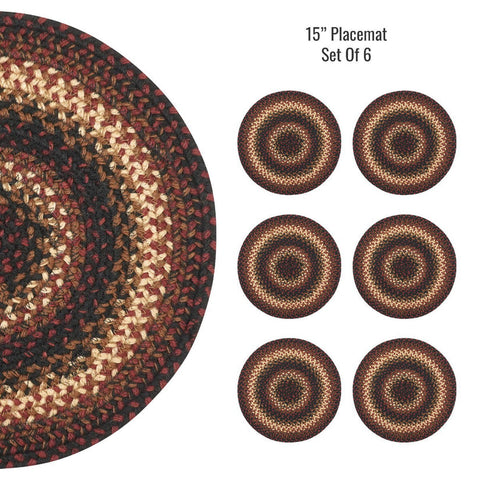 Prescott 15" Round Braided Jute Placemat – Set of 6, Primitive Country Farmhouse
