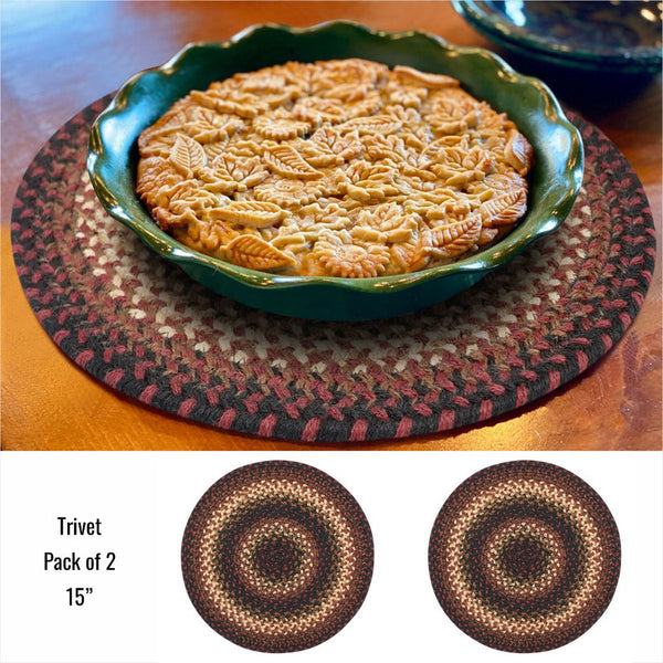 Prescott 15" Large Round Jute Trivet – Set of 2, Primitive Country Kitchen