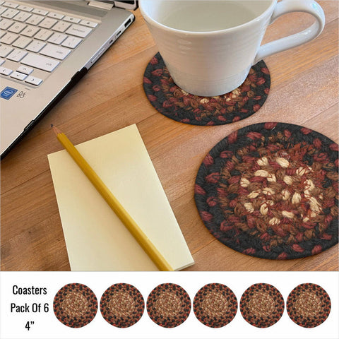 4" Prescott Braided Jute Coaster Set of 6 – Primitive Country Table Decor