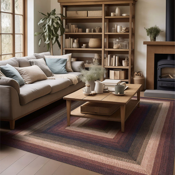 8×10 Prescott Rect Jute Braided Rug – Country Primitive Burgundy, Black, Cream, Tan