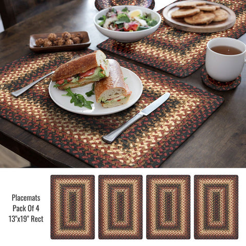 Prescott 13x19 Rectangular Braided Jute Placemats – Set of 4, Primitive Country
