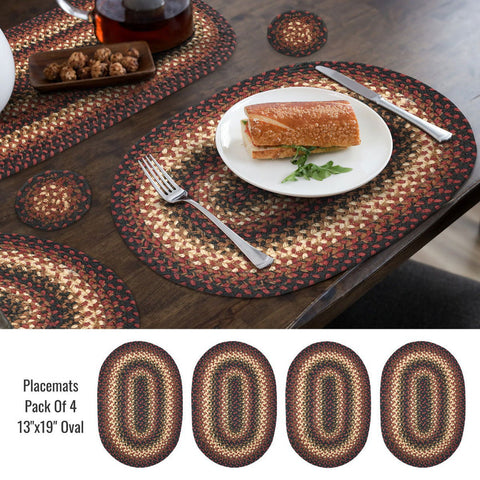 Prescott 13x19 Oval Braided Jute Placemats – Set of 4, Primitive Country