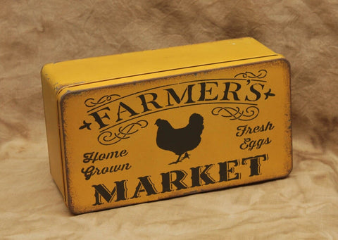 Farmers Market Metal Storage Box - Mustard. See website for free shipping offer. Primitive Country Farmhouse Home Decor.