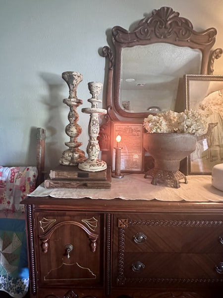 Antique English Wood Spool Lamps