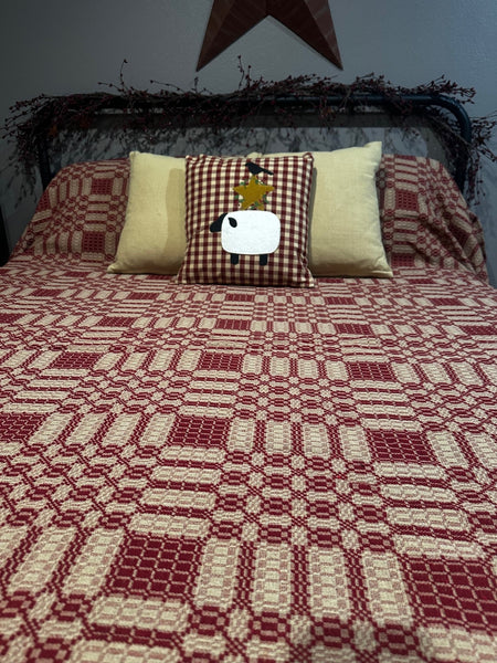 WESTBURY QUEEN BED COVER CRANBERRY/LINEN 94"X104"