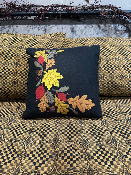 Fall Leaves & Acorns Black Pillow