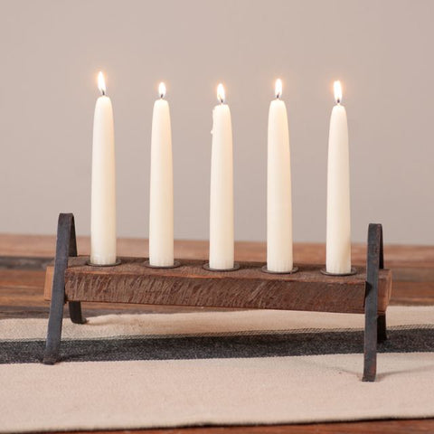 Vintage Wood Block Five Candle Holder with Iron Legs