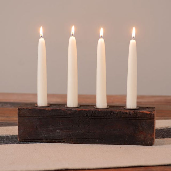 Vintage Wood Block Four Candle Holder