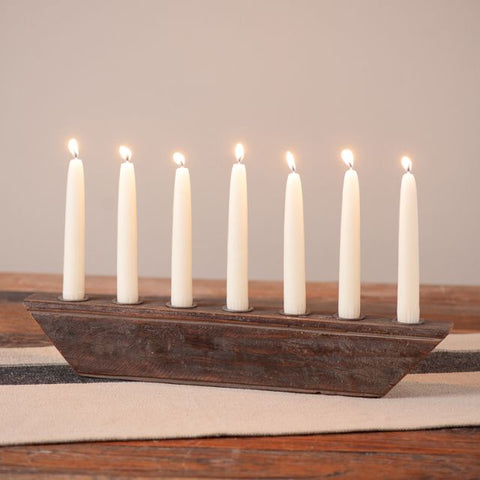 Vintage Wood Block Seven Candle Holder with tapered sides