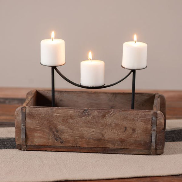 Vintage Wooden Brick Mold with Fancy Raised Candle Holders
