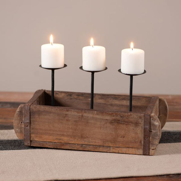 Vintage Wooden Brick Mold with Raised Candle Holders
