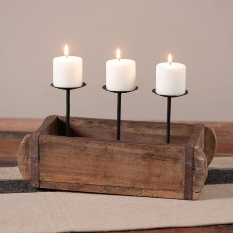 Vintage Wooden Brick Mold with Raised Candle Holders
