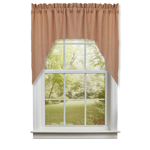 York Ticking Swag Barn Red 72x36 – Primitive Farmhouse Window Swags