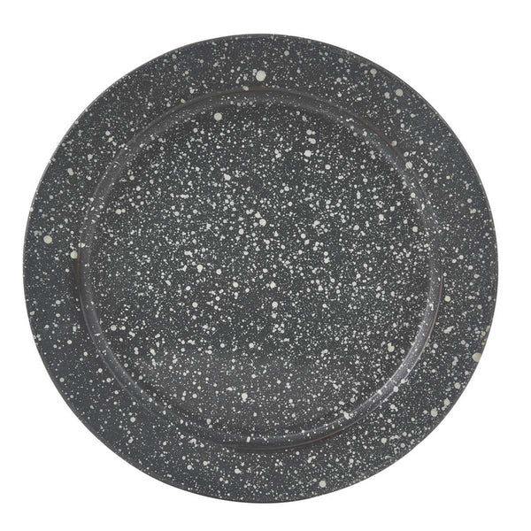The Granite Enamelware Gray Dinner Plates add a special look to your table top decor. The multi colored granite in neutral tones will coordinate well with most colors. Add in the salad plates, soup bowls and mugs for a complete setting!  Colors: Gunmetal & Candlelight White