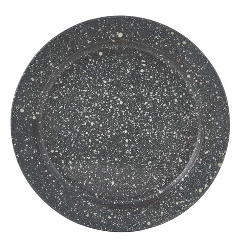The Granite Enamelware Gray Dinner Plates add a special look to your table top decor. The multi colored granite in neutral tones will coordinate well with most colors. Add in the salad plates, soup bowls and mugs for a complete setting!  Colors: Gunmetal & Candlelight White