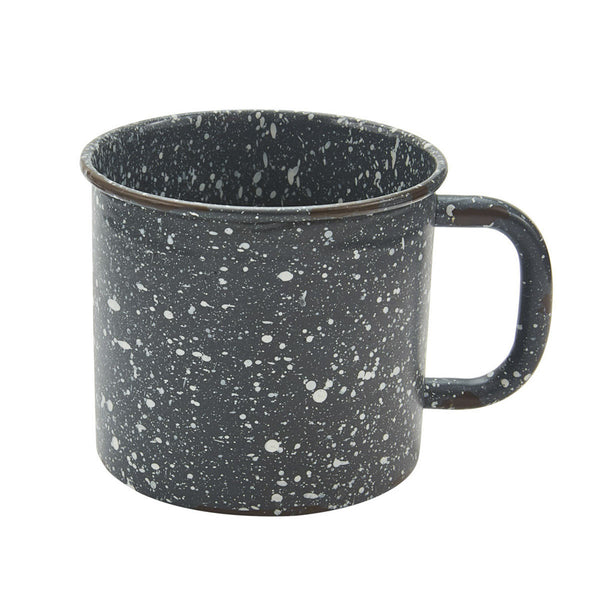 The Granite Enamelware Gray Mugs add a special look to your table top decor. The multi colored granite in neutral tones will coordinate well with most colors. Add in the salad plates, dinner plates and soup bowls for a complete setting!  Colors: Gunmetal & Candlelight White