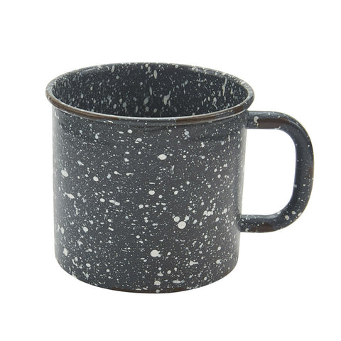 The Granite Enamelware Gray Mugs add a special look to your table top decor. The multi colored granite in neutral tones will coordinate well with most colors. Add in the salad plates, dinner plates and soup bowls for a complete setting!  Colors: Gunmetal & Candlelight White