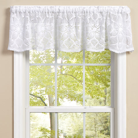 Sophisticated with a charming handcrafted look, the Kadia Crochet Valance  will set the perfect stage for your farmhouse and country home decor! In the color of white, you'll find that this valance coordinates with everything!