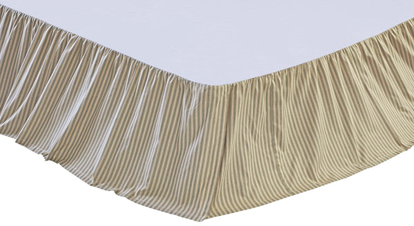 Prairie Winds Queen Green Ticking Bed Skirt muted sage green ticking stripes on a pale khaki background Primitive Country Farmhouse Dust Ruffle Bedding Home Decor & Accessories.