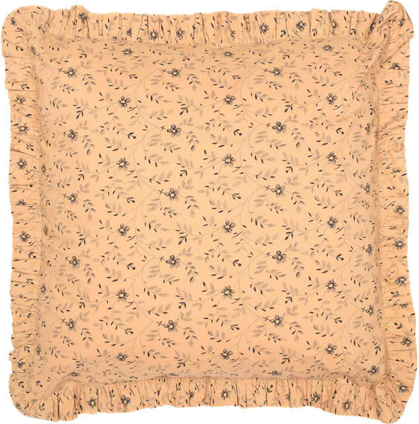 Maisie Fabric Euro Sham 26x26, Large-scale black floral ditsy print on dark tan base fabric. Primitive Country Farmhouse Bedding Home Decor.