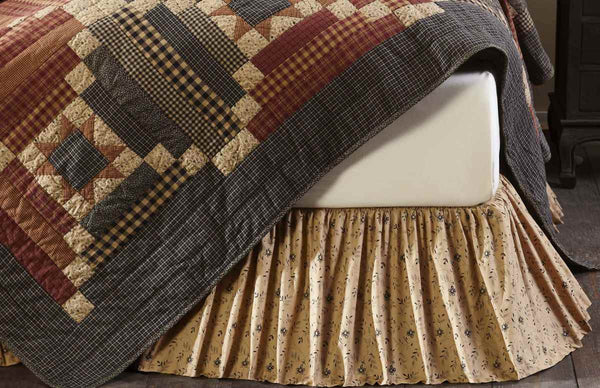 Maisie Twin Bed Skirt 39x76x16, Large-scale black and dark tan floral ditsy print gathered ruffle with 16" drop. Primitive Country Farmhouse Dust Ruffle Bedding Home Decor.