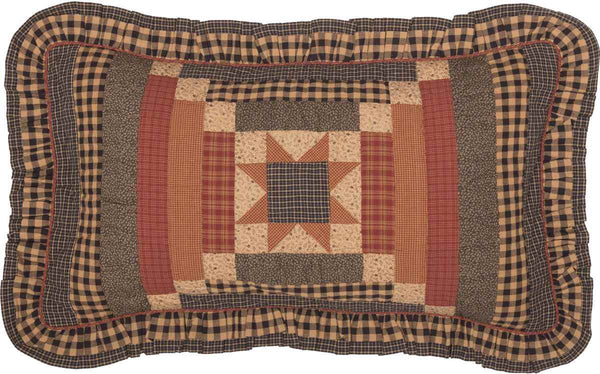 Maisie King Sham 21x37, Courthouse step block accented with Irish Chain patchwork and 8-point star in center. Primitive Country Farmhouse Bedding Home Decor.
