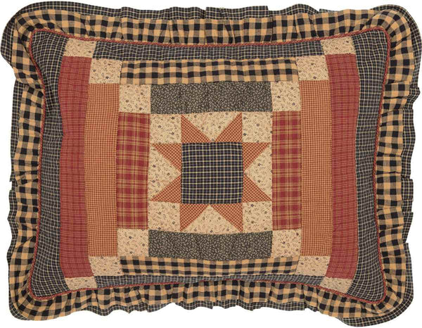 Maisie Standard Sham 21x27, Courthouse step block accented with Irish Chain patchwork and 8-point star in center. Primitive Country Farmhouse Bedding Home Decor.