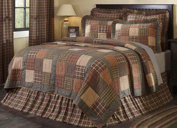 Crosswoods Twin Quilt, Ninepatch blocks accented with sashing in dark olive green floral ditsy print fabric. Primitive Country Farmhouse Bedding Home Decor.