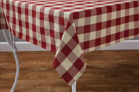 The Wicklow Garnet Table Cloth offers a sweet, uncomplicated look! The warm garnet & tan blends beautifully to provide a classic farmhouse check that complements any country home design!