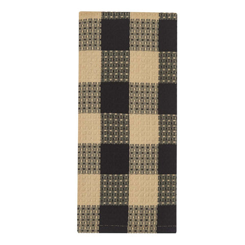 Wicklow Check Waffle Dishtowel - Black and Tan Set of 6