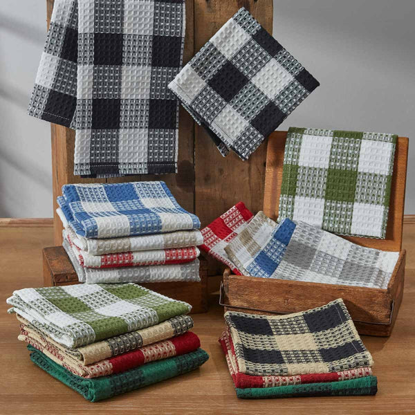 ***This product is ordered in at the time you place your order, please allow an extra week before this ships*** Wicklow Check Waffle Dishtowel - Red and Cream; Set of 6 Buffalo Check Dishtowel Measures approx. 18" X 28".