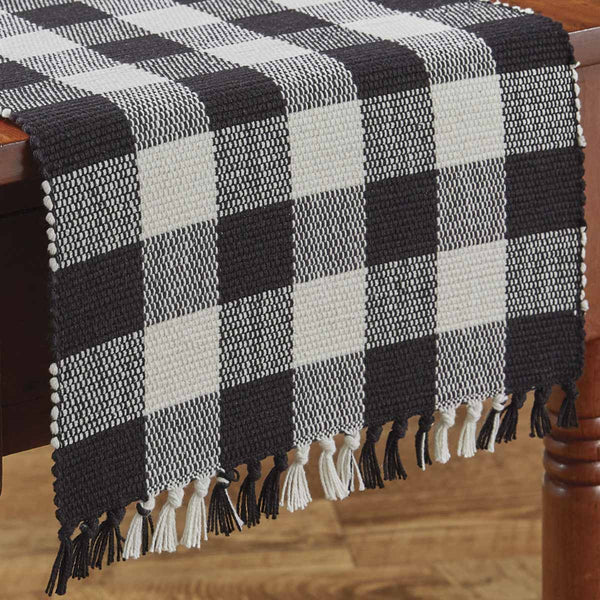 Wicklow Black and Cream Buffalo Check Table Runner Measures: 13" X 54" Primitive Country Farmhouse Home Table Kitchen Decor.