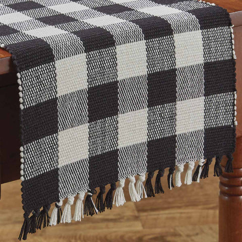 Wicklow Black and Cream Buffalo Check Table Runner Measures: 13" X 54" Primitive Country Farmhouse Home Table Kitchen Decor.