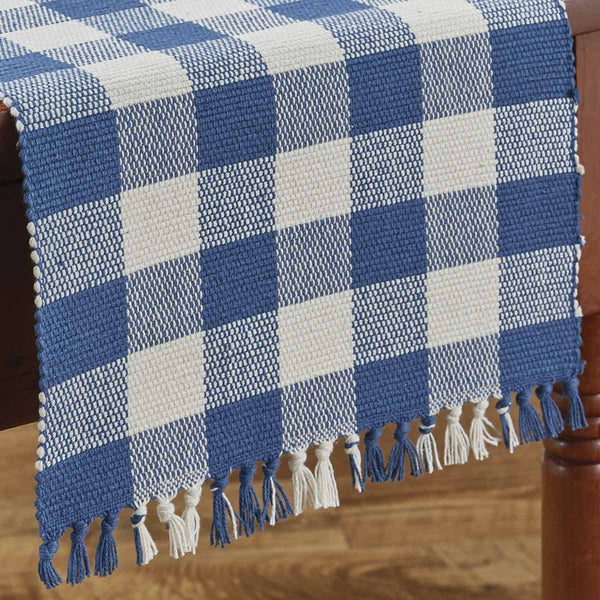 Wicklow China Blue Buffalo Check Table Runner Measures: 13" X 54" Primitive Country Farmhouse Home Table Kitchen Decor.