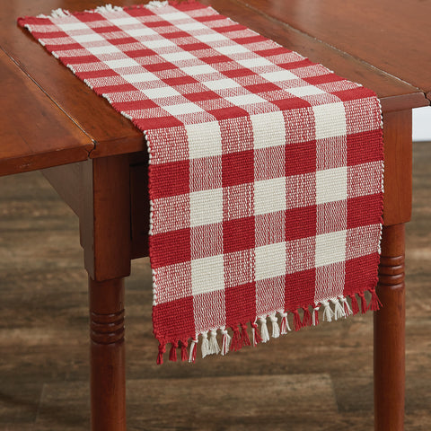 Wicklow Red and Cream Buffalo Check Table Runner Measures: 13" X 36" Primitive Country Farmhouse Home Table Kitchen Decor.