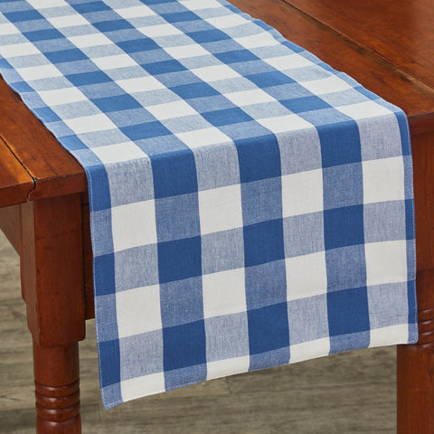Wicklow China Blue Buffalo Check Table Runner Measures: 13" X 54" Primitive Country Farmhouse Home Table Kitchen Decor.