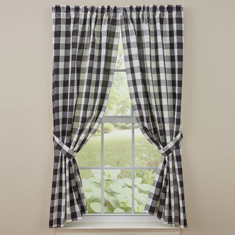 The Wicklow Black & Cream Panels offer a sweet, uncomplicated look! These  panels come with fabric tiebacks for a little versatility in style! Measures approx. 72" x 63" Made of 100% cotton fabric. Visit website for FREE s/h & discount offers. Primitive Country Farmhouse Window Treatments Curtains.