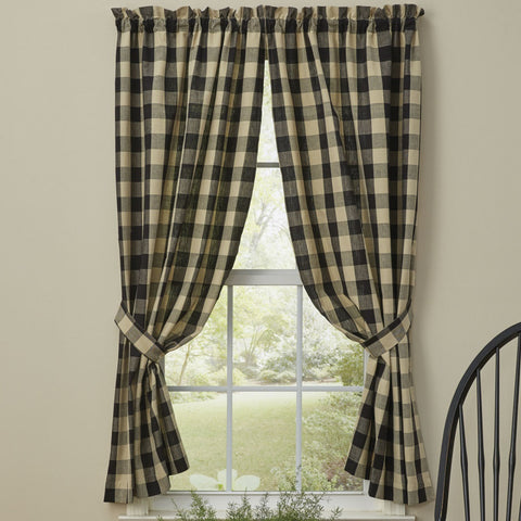 The Wicklow Black Panels offer a sweet, uncomplicated look! These lined panels come with fabric tiebacks for a little versatility in style! Measures approx. 72" x 63" Made of 100% cotton fabric. Visit website for FREE s/h & discount offers. Primitive Country Farmhouse Window Treatments Curtains.