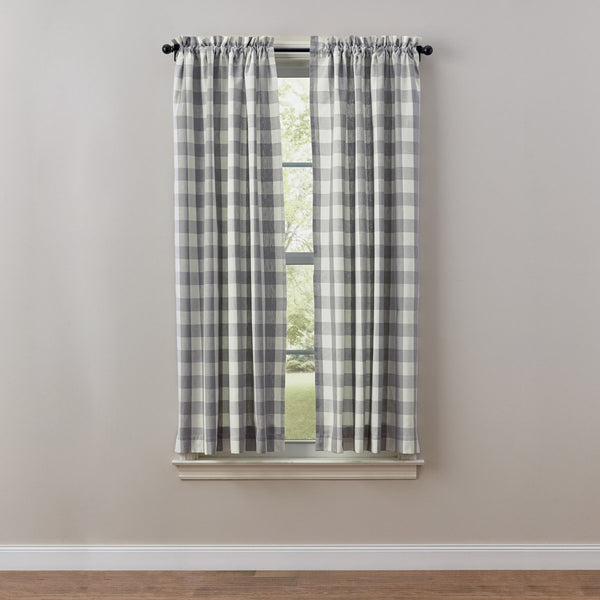 Wicklow Unlined Panels - 63"L Dove  Colors: Dove Gray & Candlelight White 2 panels Dimensions: 72" W x 63" L (Each panel is 36" W x 63" L) Unlined Includes coordinating fabric tie back 100% Cotton