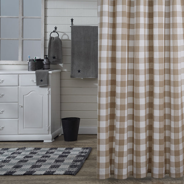 Wicklow Check Shower Curtain - Natural features natural large buffalo checks. The natural color blends beautifully to provide a classic farmhouse look to your bathroom. Visit website for FREE s/h & discount offers. Primitive Country Farmhouse Bath Bathroom Home Decor.