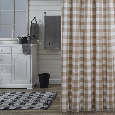 Wicklow Check Shower Curtain - Natural features natural large buffalo checks. The natural color blends beautifully to provide a classic farmhouse look to your bathroom. Visit website for FREE s/h & discount offers. Primitive Country Farmhouse Bath Bathroom Home Decor.