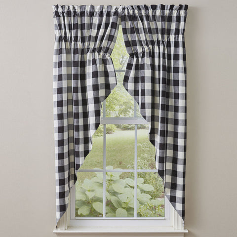 Wicklow Check Lined Gathered Swag - 63"L - Black & Cream