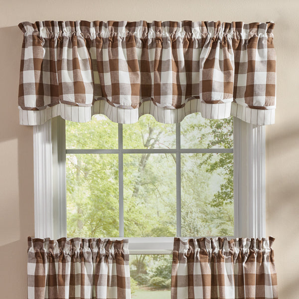 WICKLOW LINED LAYERED VALANCE 72"X16" - BROWN AND CREAM