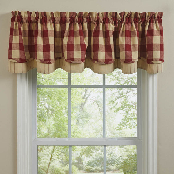 Wicklow Check Lined Layered Valance 16" - Garnet